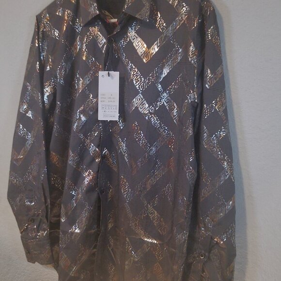 NWT Silver Stone Collection Men's Size MEDIUM Metallic Print Button Down Shirt - Picture 4 of 11